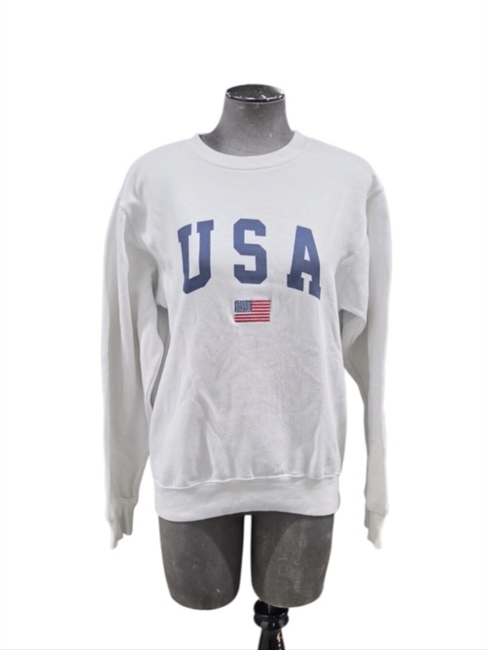 John Galt White Crewneck with Blue USA Graphic